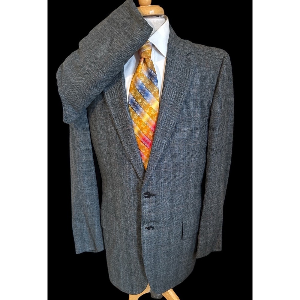 Custom Union USA Made‎ Suit Sz 42L Pants 34 x 32 Blue Plaid 2 Piece Jacket VTG